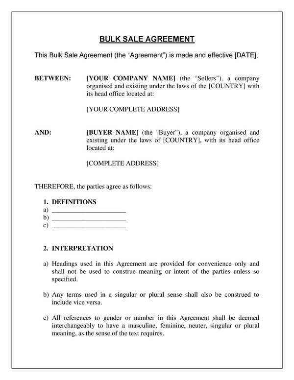 Bulk Sale Agreement Template - Smart Sales kit